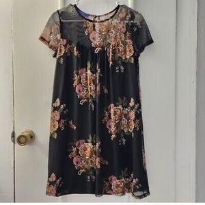 Apt.9 Black Floral Print Mesh Sweetheart Neckline Dress Above Knee Sz La…